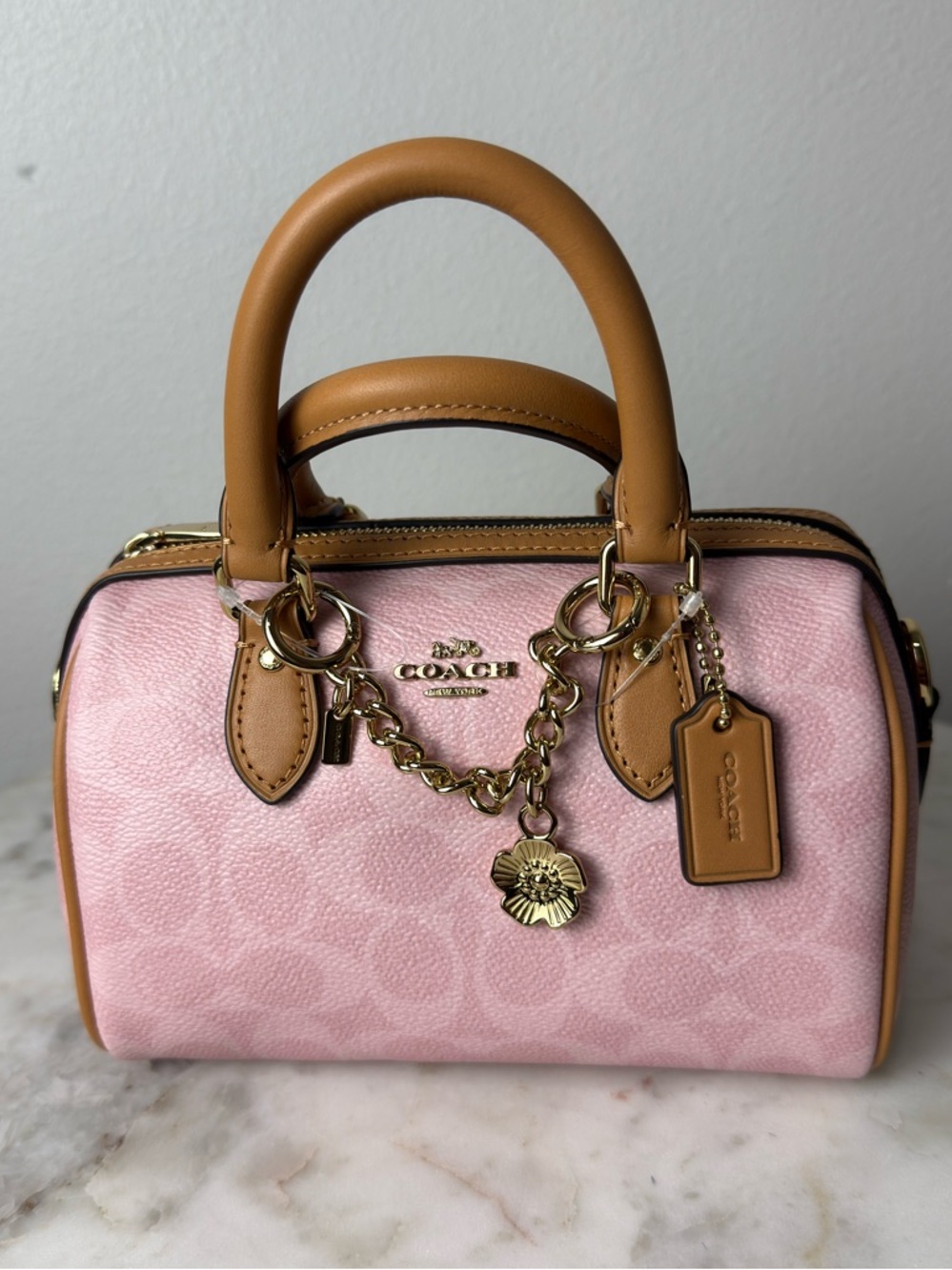 Coach Mini Rowan Crossbody Bag In Signature Canvas CEK79 Powder Pink Brown NWT - Picture 10 of 13